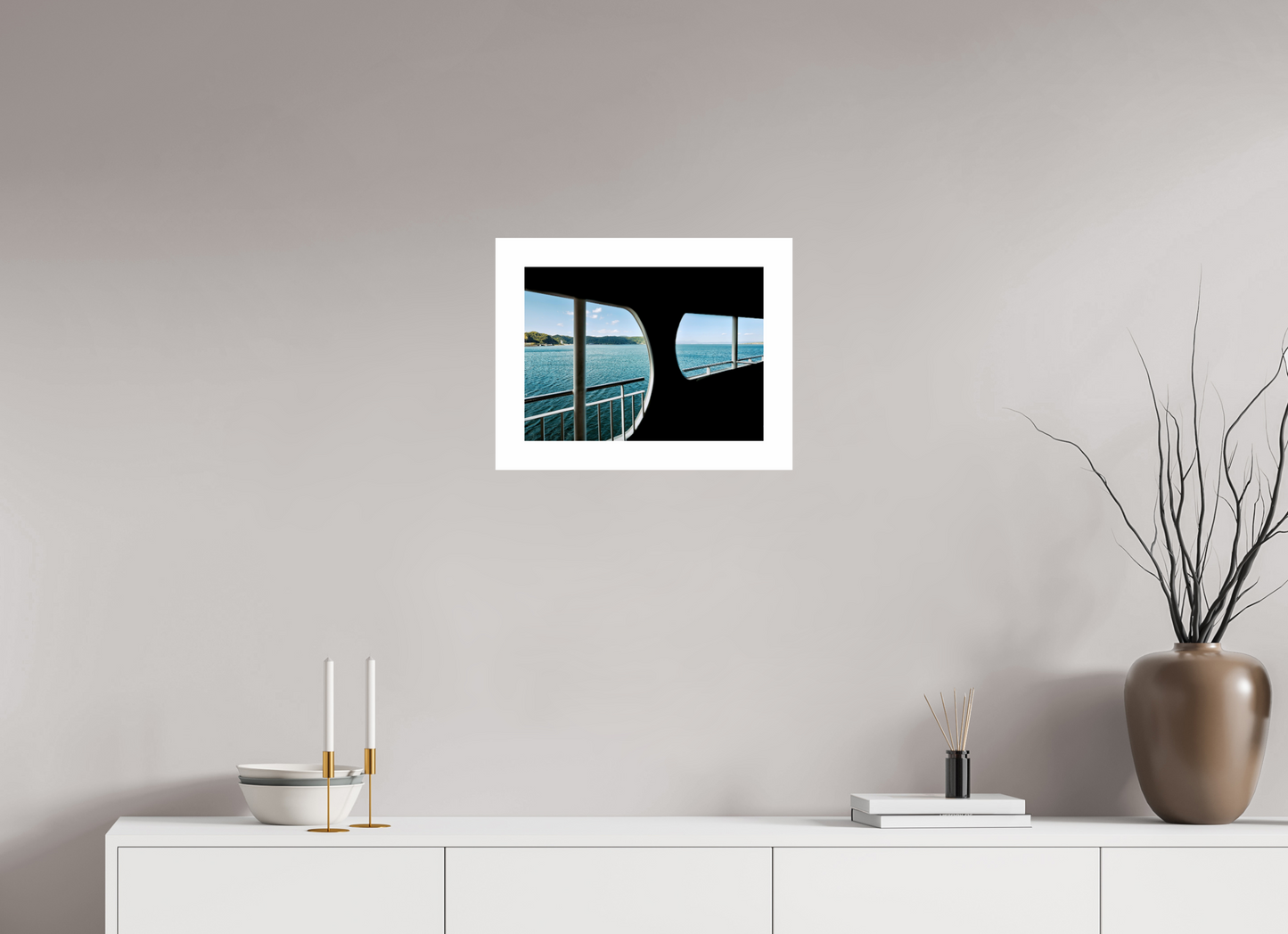 41,2 x 30 cm, Unframed Photo Print On Fuji Crystal DP II 5cm white border A ferry view - two window perspective