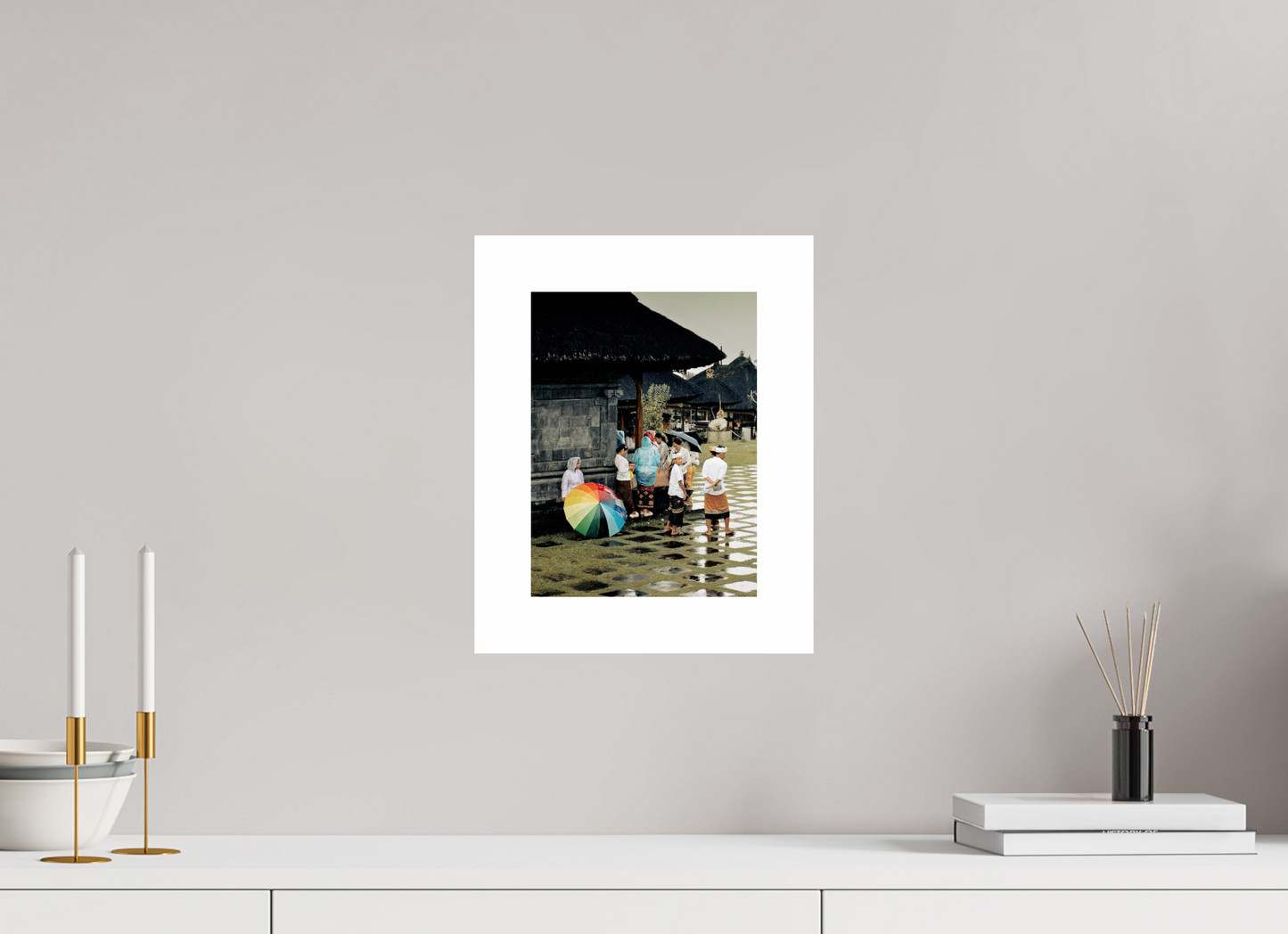 20 x 27 cm, Unframed Photo Print On Fuji Crystal DP II 5cm white border Standing out the rain at ceremony