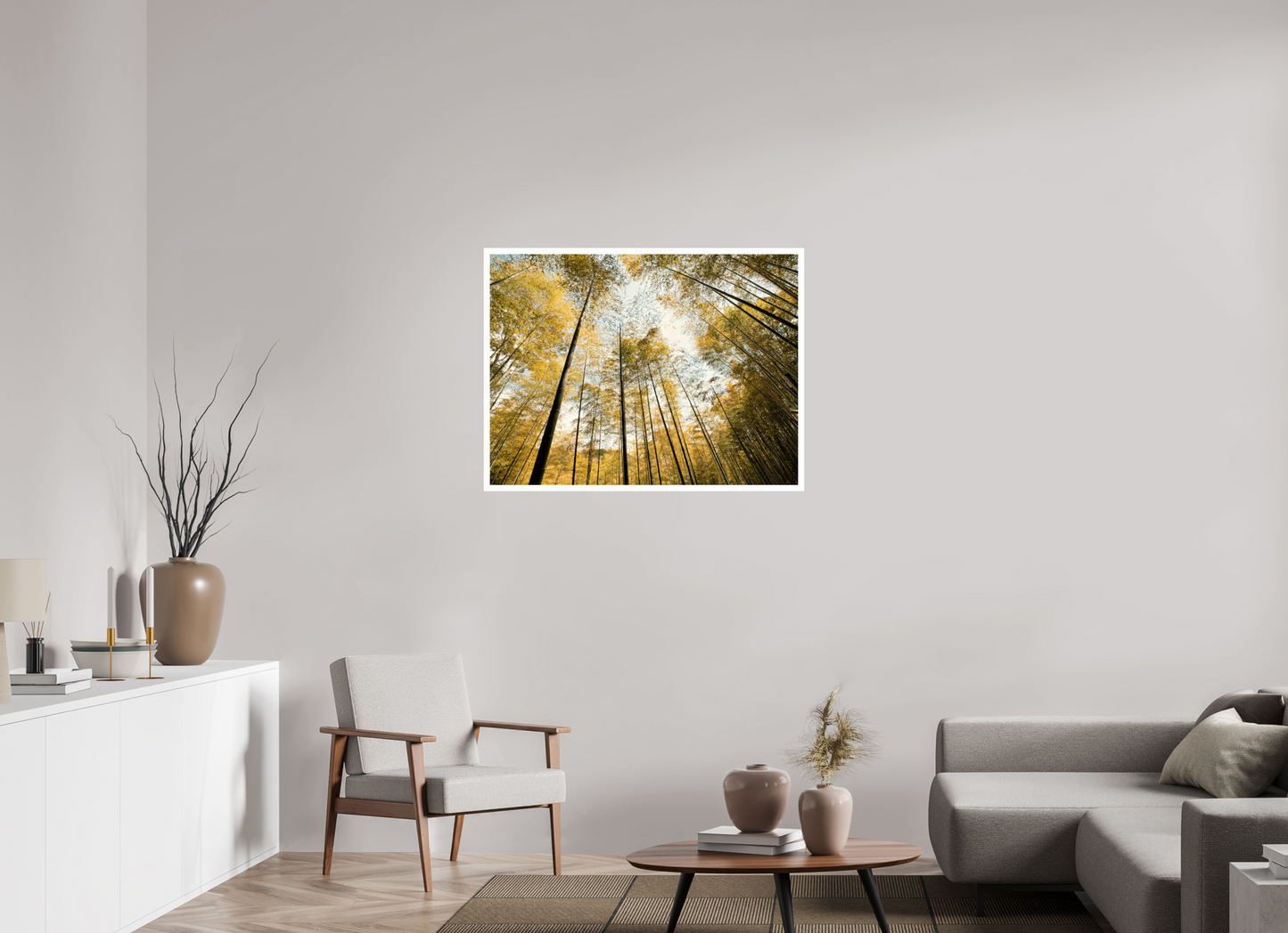 100 x 75 cm, Unframed Photo Print On Fuji Crystal DP II 2cm white border Yellow trees of Japan