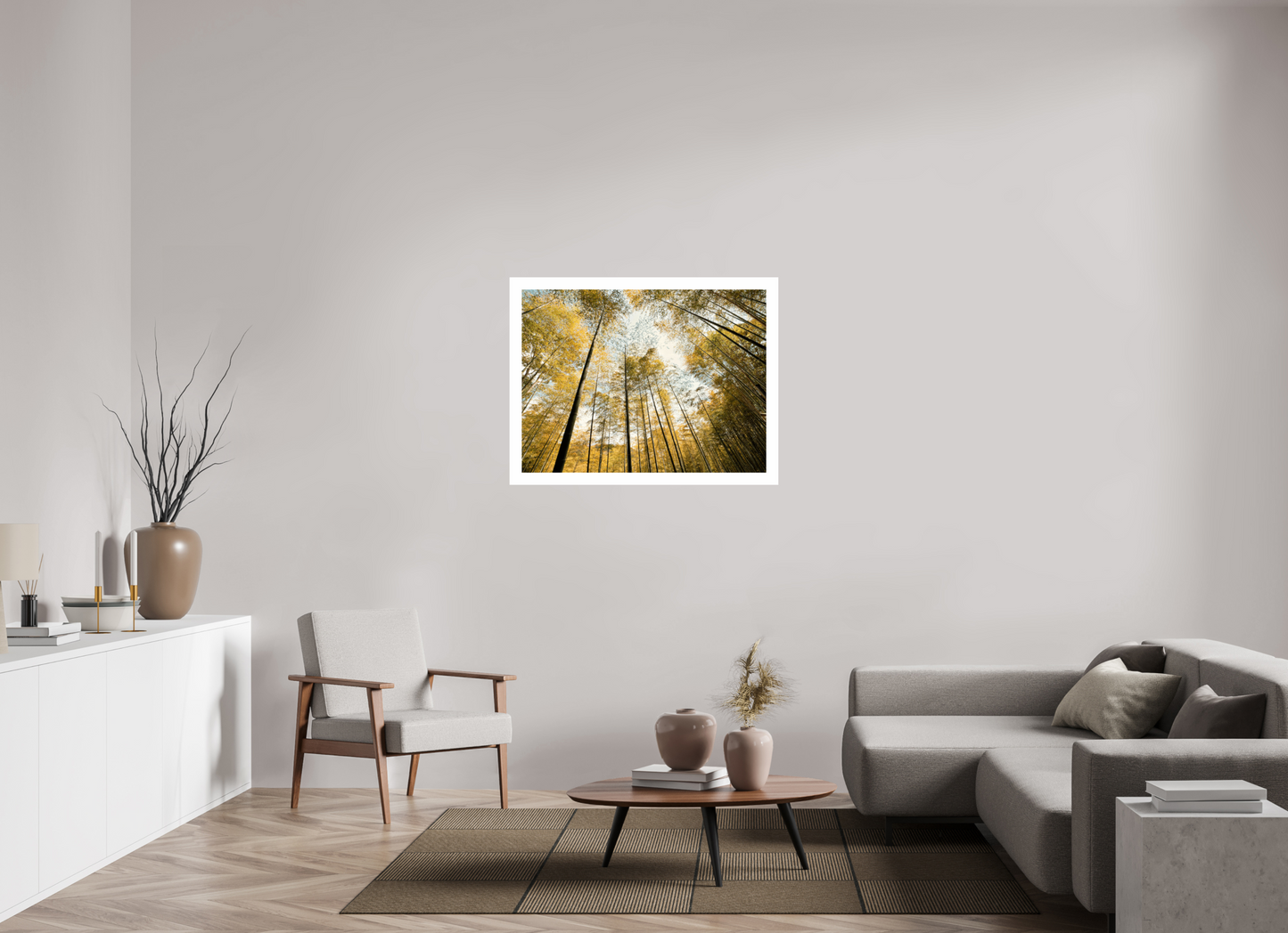 100 x 75 cm, Unframed Photo Print On Fuji Crystal DP II 5cm white border Yellow trees of Japan