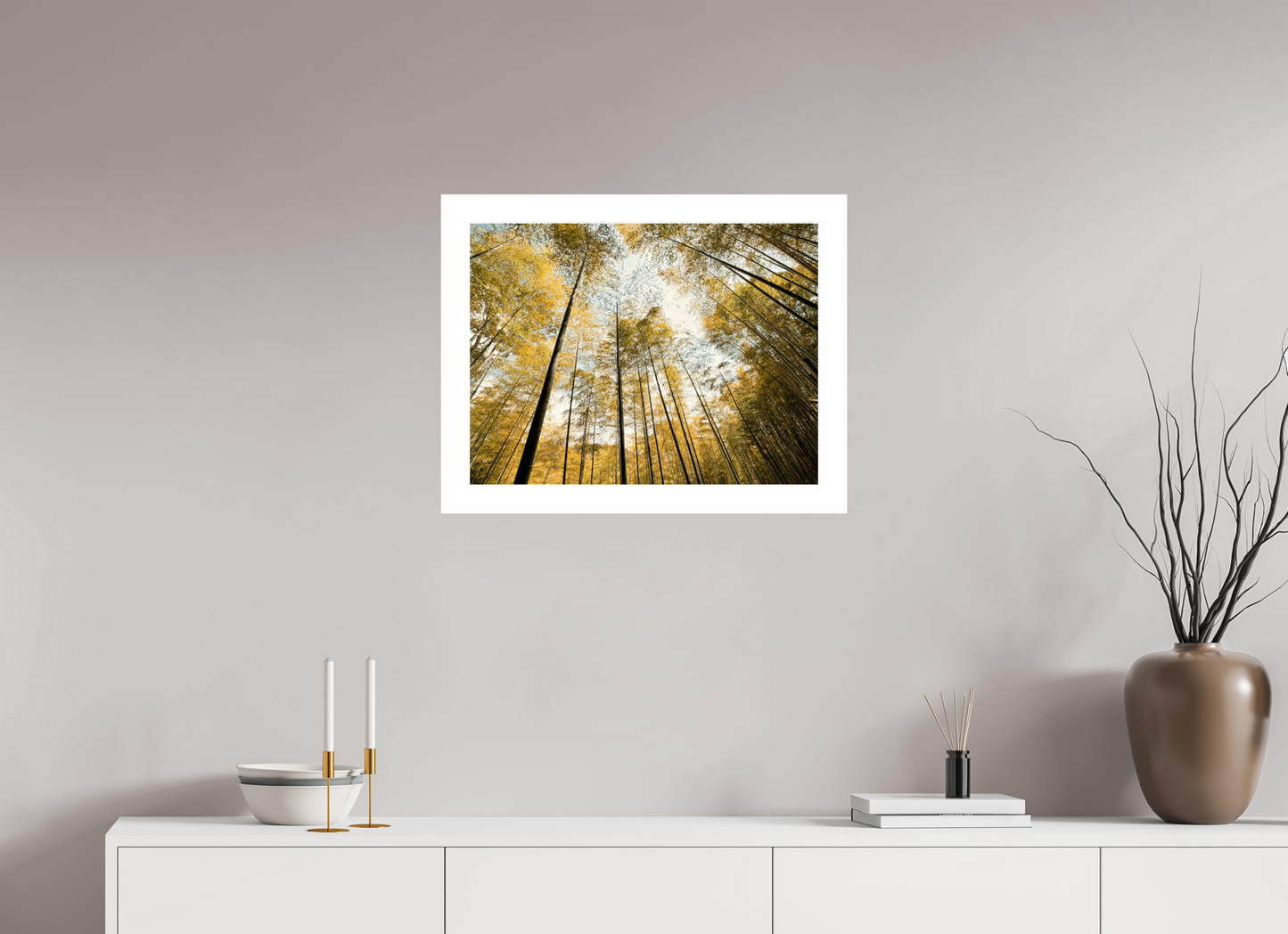 60 x 45 cm, Unframed Photo Print On Fuji Crystal DP II 5cm white border Yellow trees of Japan