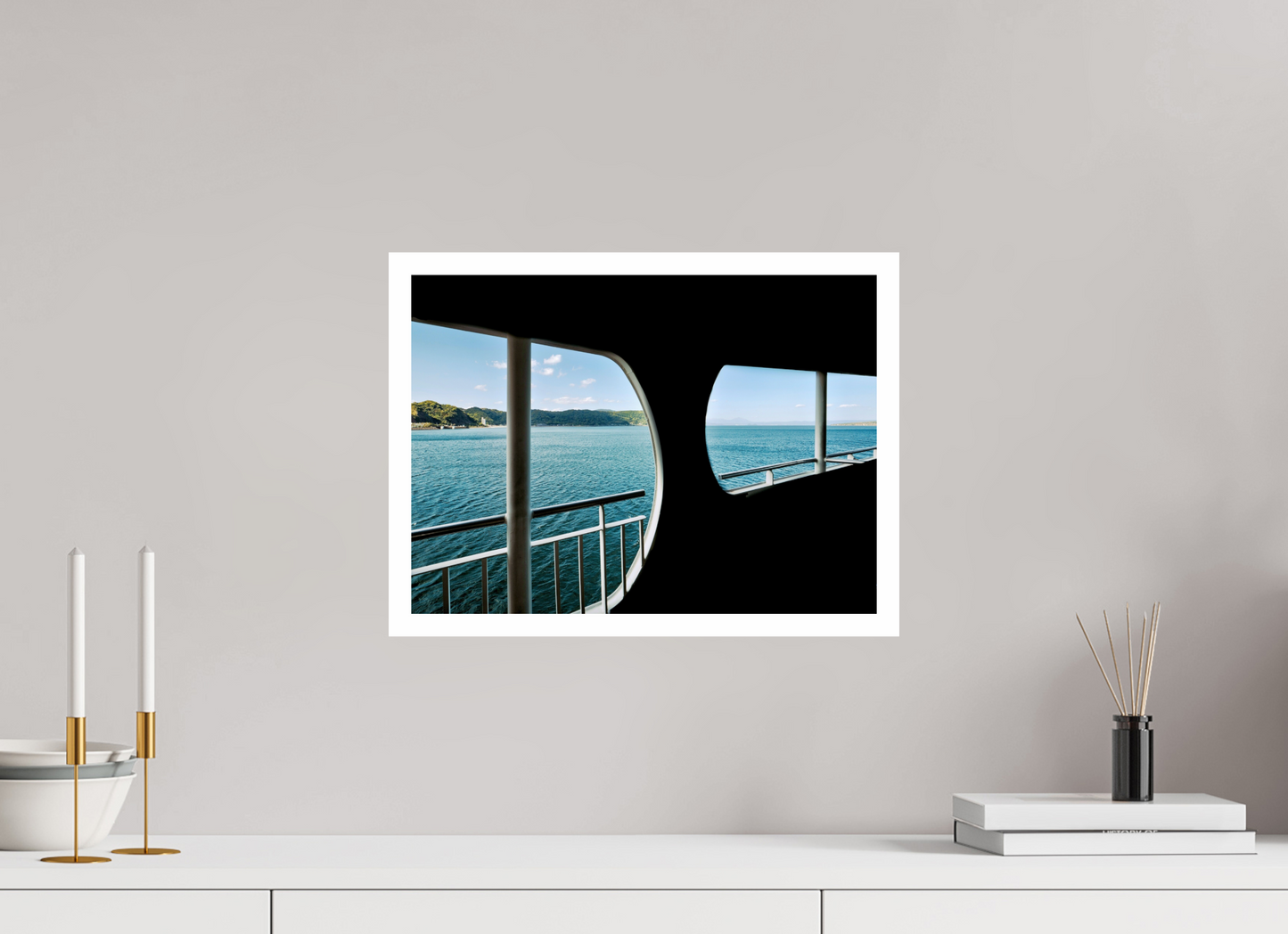 41,2 x 30 cm, Unframed Photo Print On Fuji Crystal DP II 2cm white border A ferry view - two window perspective