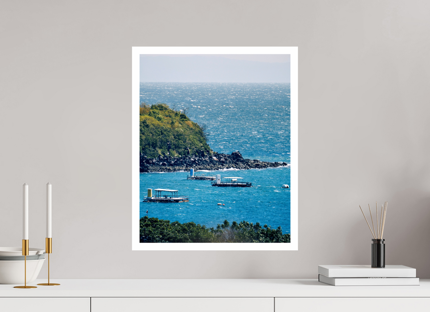 40 x 50 cm, Unframed Photo Print On Fuji Crystal DP II 2cm white border Boats at shore