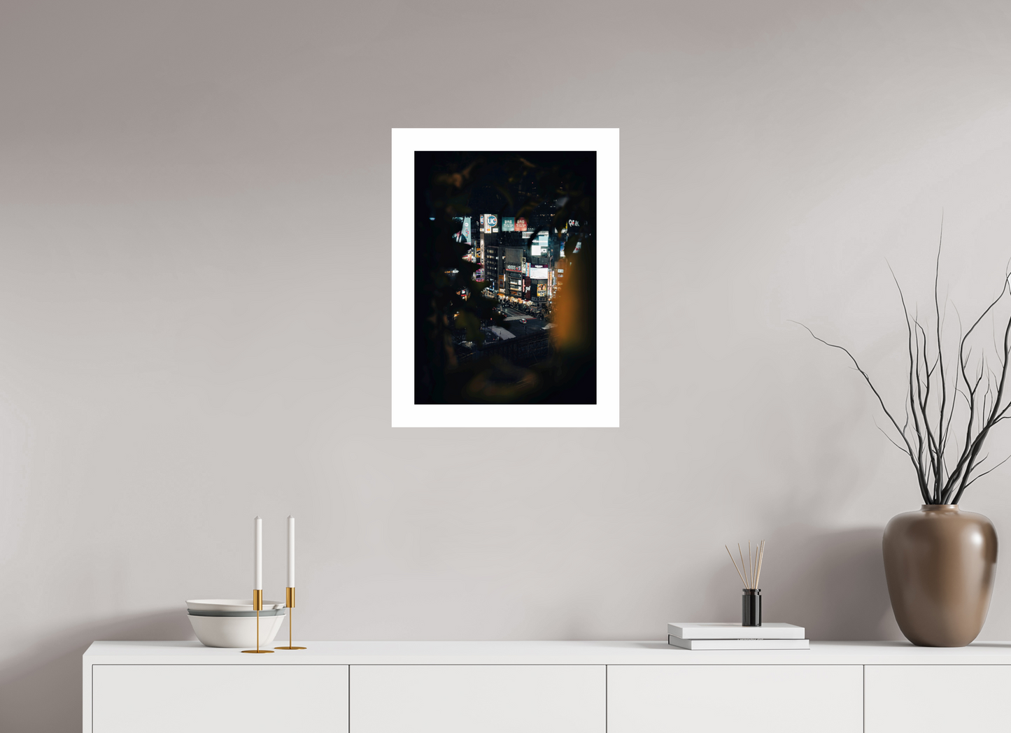 40 x 55,7 cm, Unframed Photo Print On Fuji Crystal DP II 5cm white border Shibuya Crossing through the palm