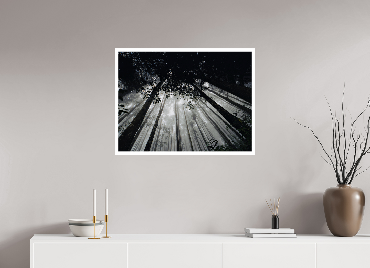 80 x 60 cm, Unframed Photo Print On Fuji Crystal DP II 2cm white border The morning forest