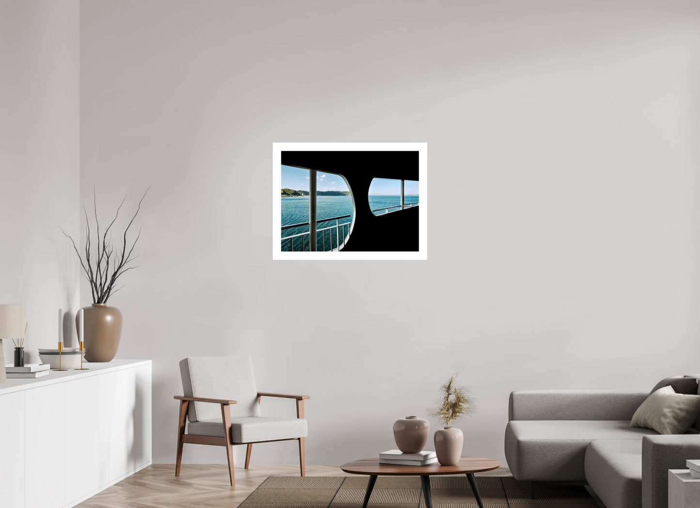 82,3 x 60 cm, Unframed Photo Print On Fuji Crystal DP II 5cm white border A ferry view - two window perspective