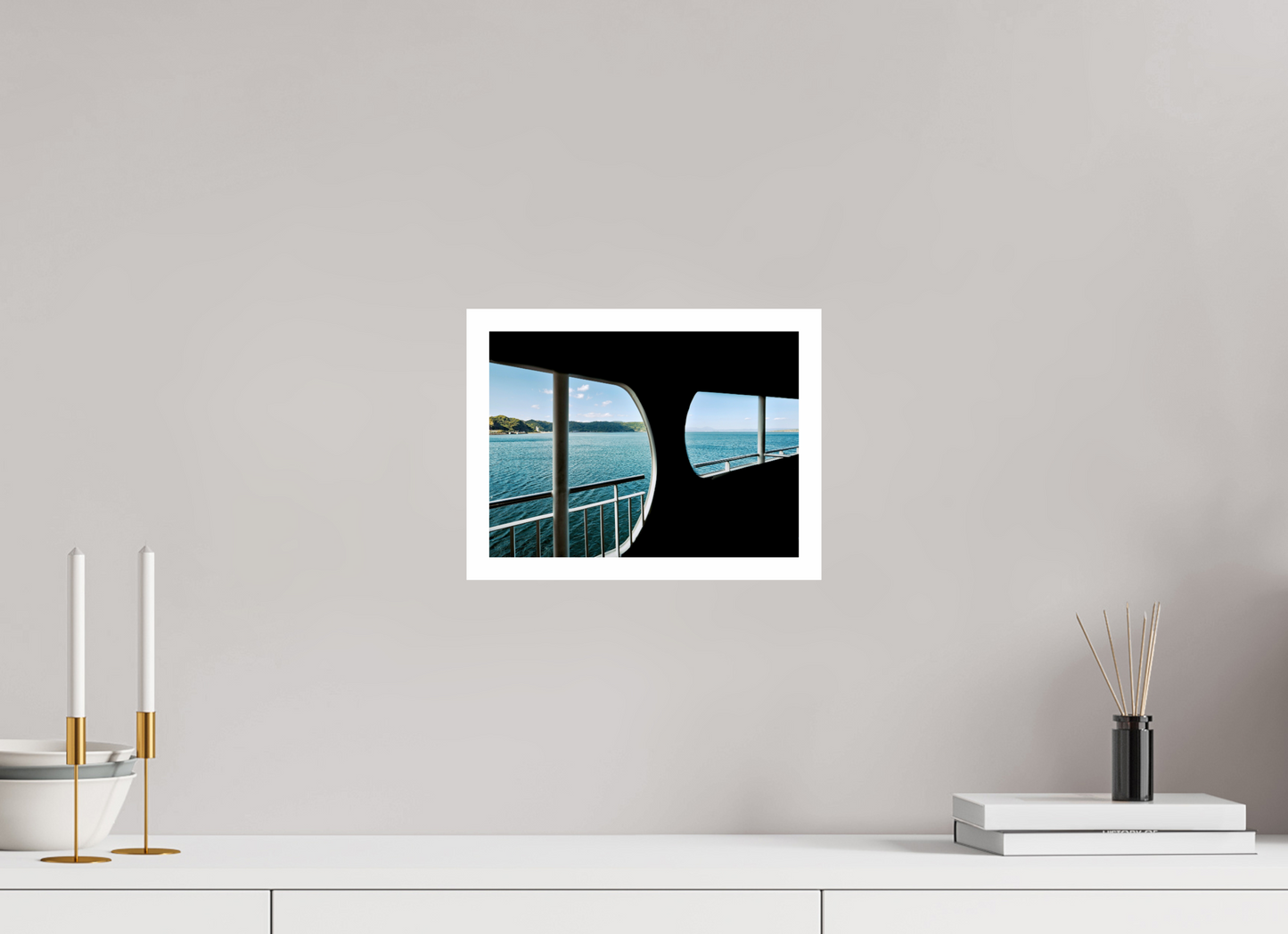 27,4 x 20 cm, Unframed Photo Print On Fuji Crystal DP II 2cm white border A ferry view - two window perspective