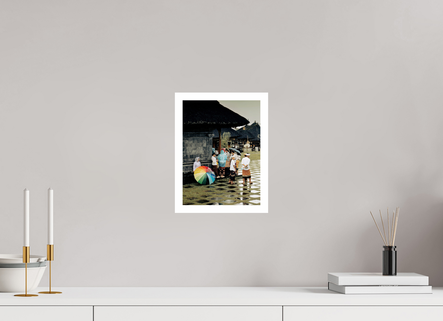 20 x 27 cm, Unframed Photo Print On Fuji Crystal DP II 2cm white border Standing out the rain at ceremony