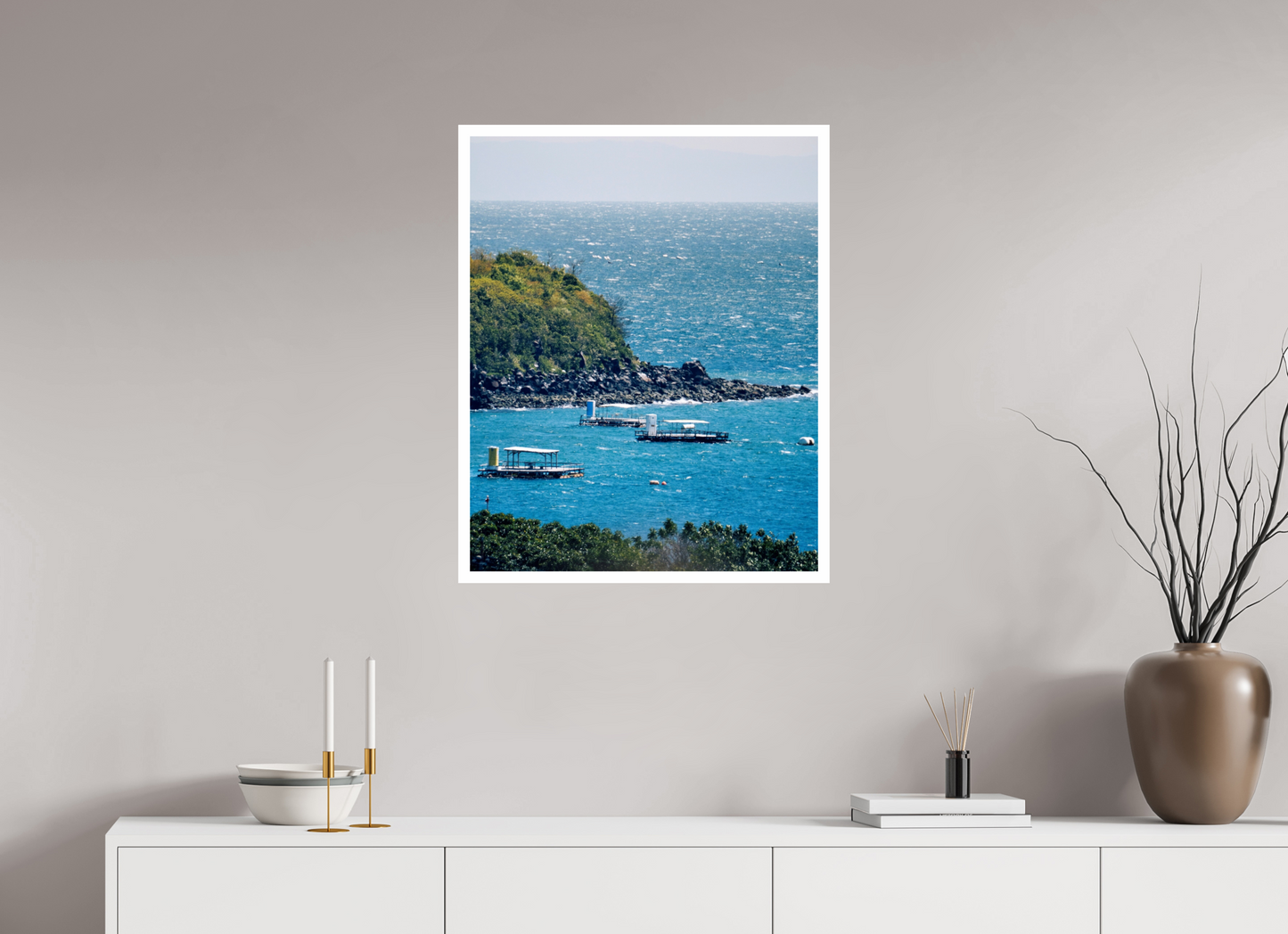 60 x 75 cm, Unframed Photo Print On Fuji Crystal DP II 2cm white border Boats at shore