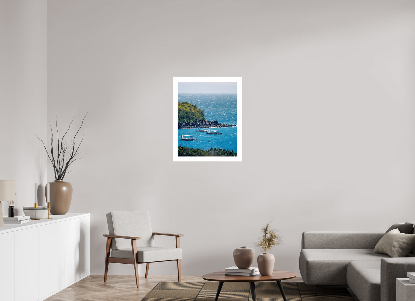 60 x 75 cm, Unframed Photo Print On Fuji Crystal DP II 5cm white border Boats at shore