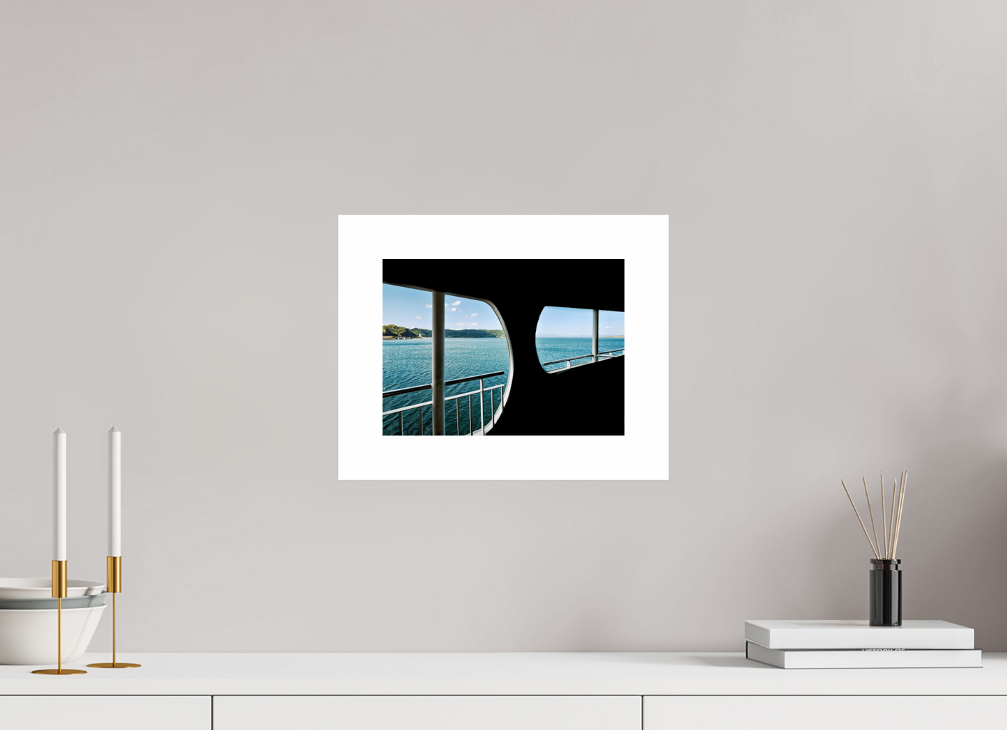 27,4 x 20 cm, Unframed Photo Print On Fuji Crystal DP II 5cm white border A ferry view - two window perspective