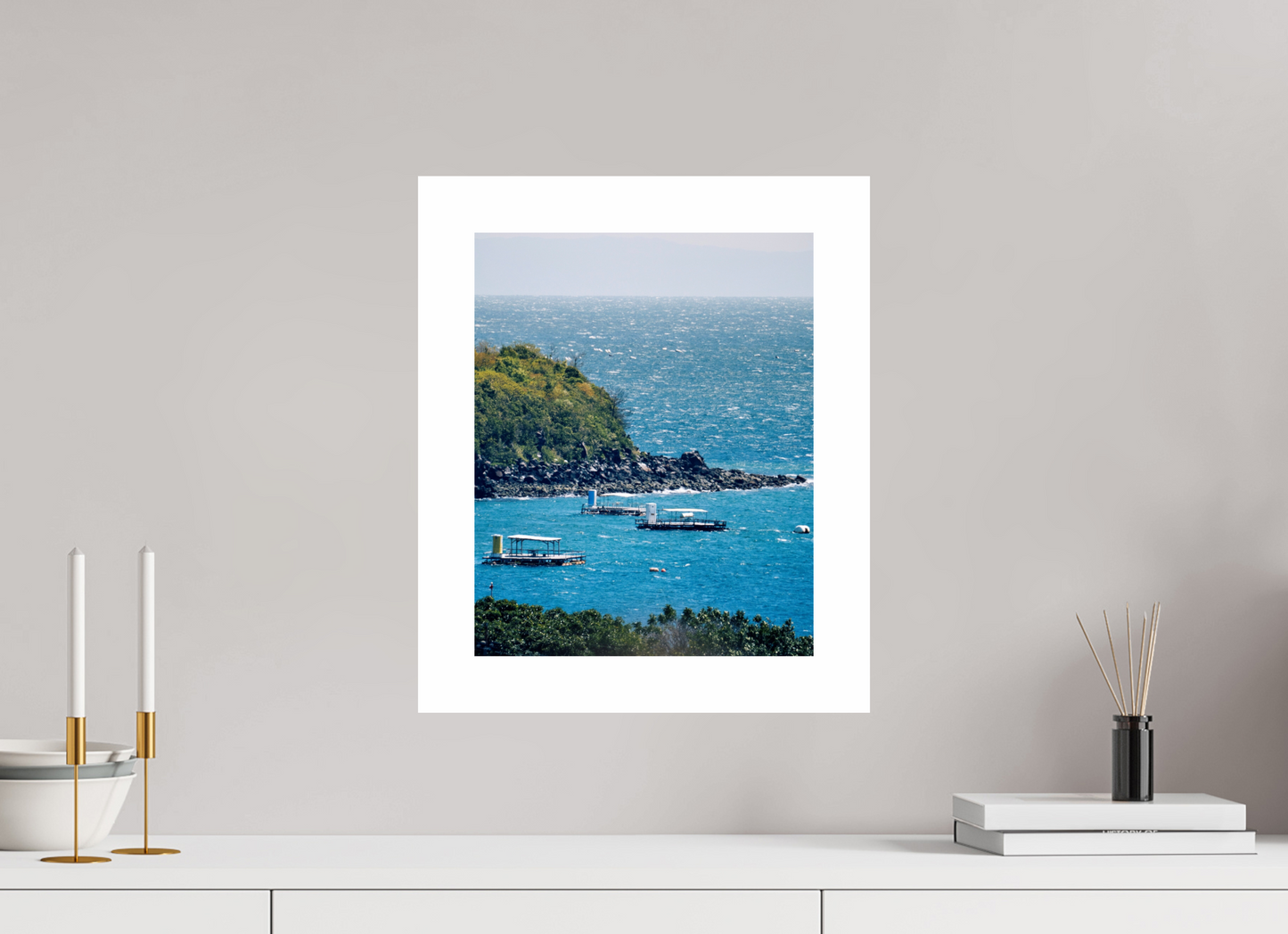 30 x 37,5 cm, Unframed Photo Print On Fuji Crystal DP II 5cm white border Boats at shore