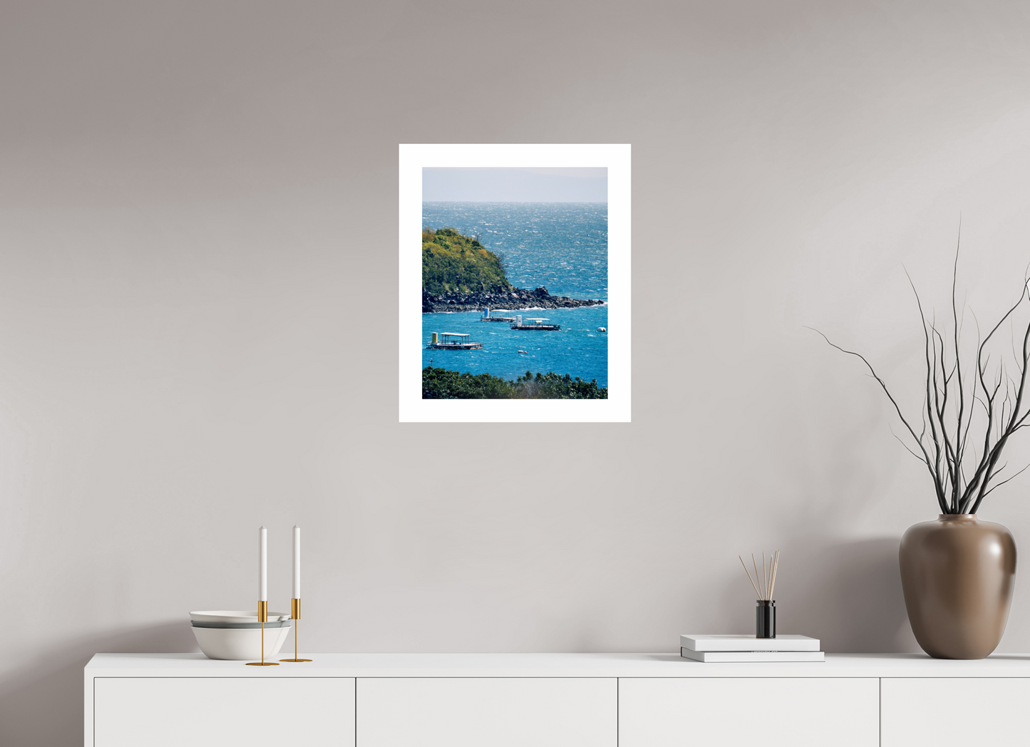 40 x 50 cm, Unframed Photo Print On Fuji Crystal DP II 5cm white border Boats at shore