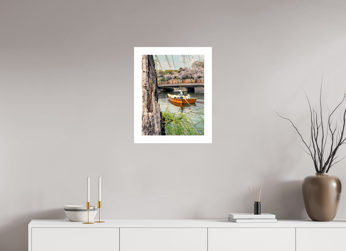40 x 51,7 cm, Unframed Photo Print On Fuji Crystal DP II 5cm white border A boat on Himeji river